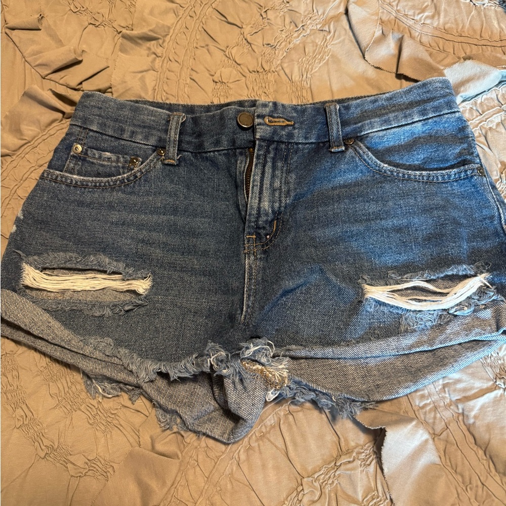 Just Black Distressed Blue Jean Shorts